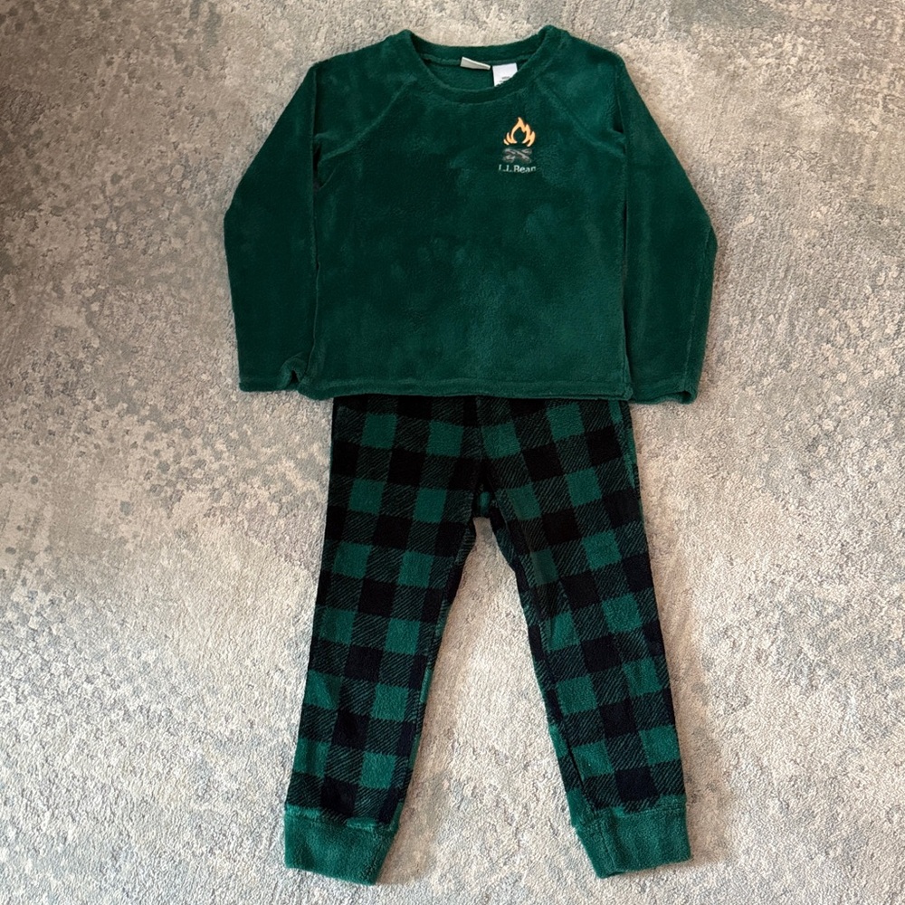 L.L. Bean Forest Green and Black Plaid Kids Pajama Set